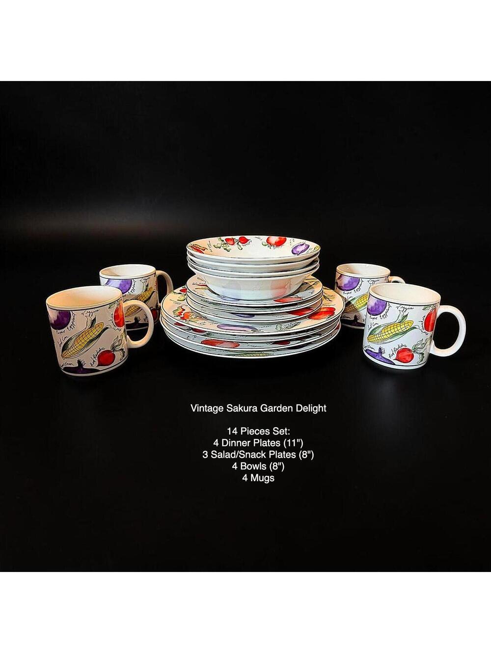 Vintage Sakura Garden Delight 14 Piece Dinnerware Set - 1995 Stoneware - 10260
